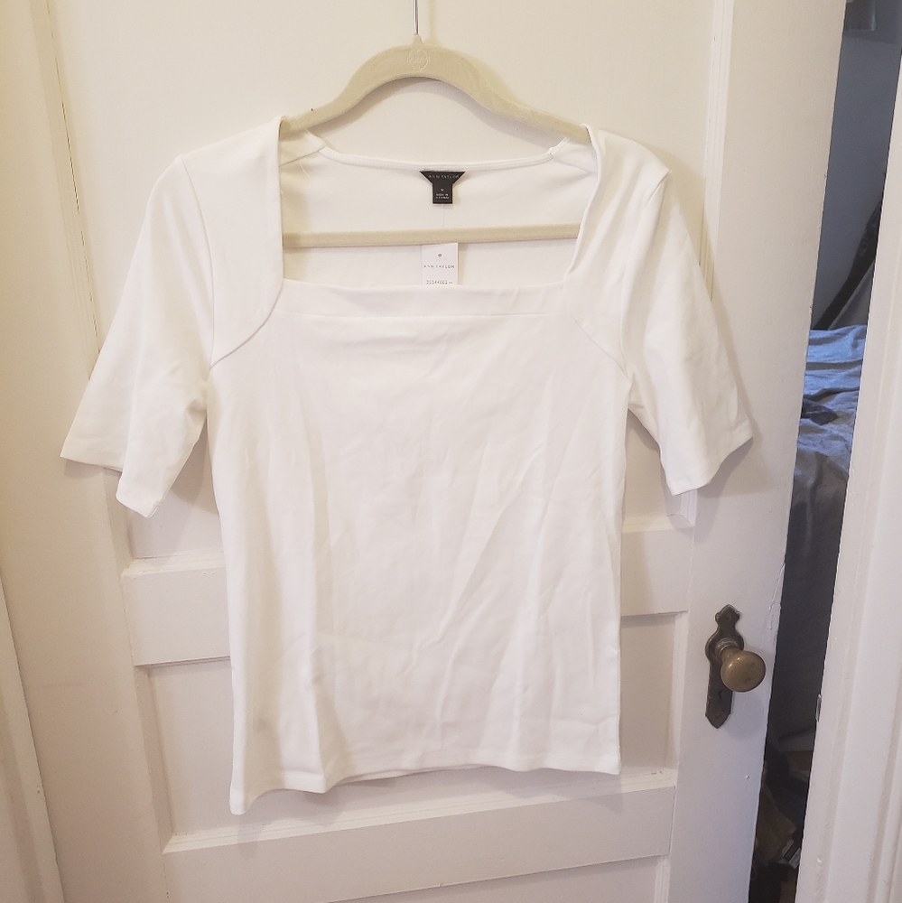 Ann Taylor white short sleeve sweater NWT